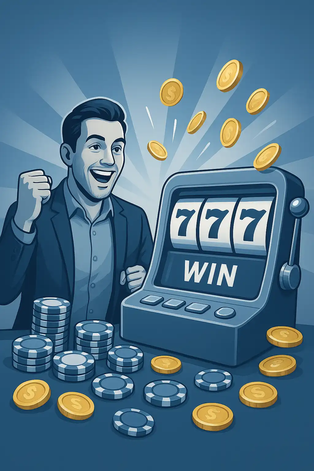 Player celebrating a TiffanyLuck slot win with chips and golden symbols