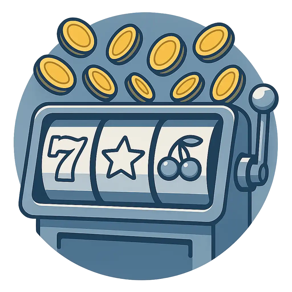 Slot reels showing winning symbols with golden coins